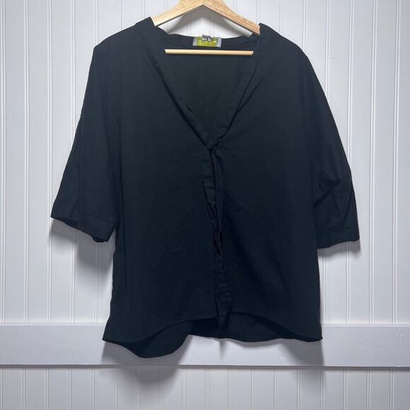 Alexander Michael Snyder Top Lagenlook 100% Cotton Black V-Neck Tie Goth Grunge - Picture 2 of 9